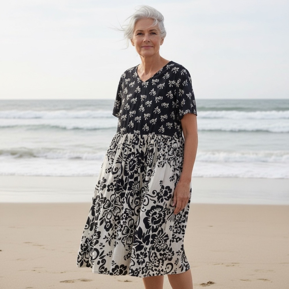 Vintage 90’s Phool Black White Wallpaper Print Cotton Dress Women’s Size XLarge - Picture 15 of 16